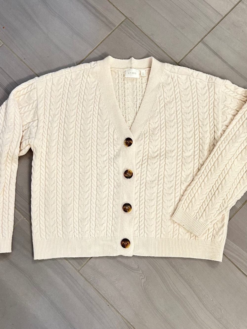 Boxy V-neck cozy cardigan, cream
